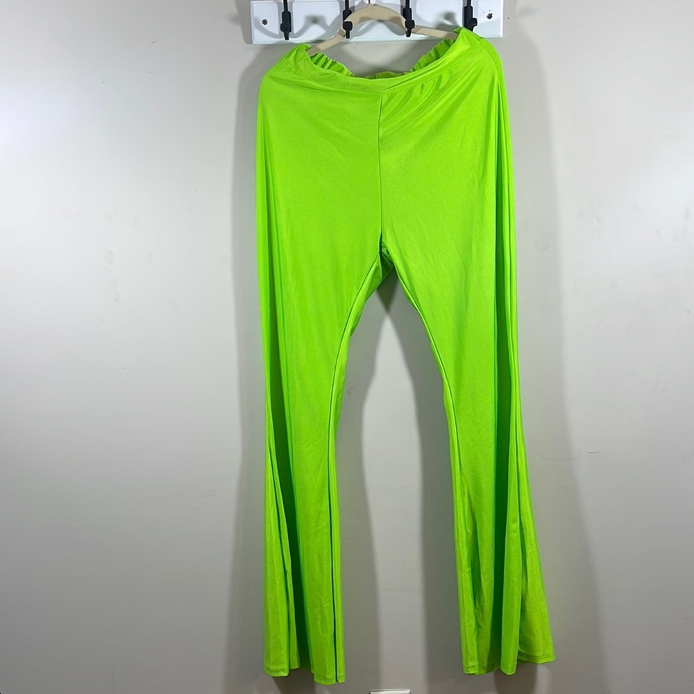 Neon Lime Wide Leg Pants & Crop Top Set - Picture 2 of 9